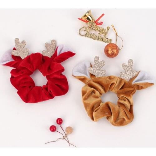 CN Christmas Scrunchies Antlers Hair Ties Gum Elastic Hair Bands Solid Color Headband Elegant Hairbands for Women Hair Ties