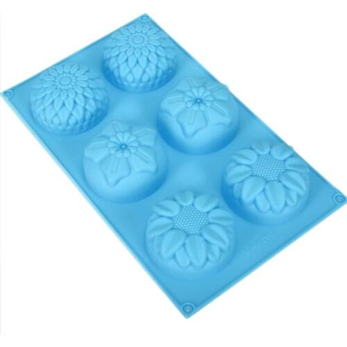 6 Cavities Sunflower Muffin Cups Cupcake Pans Silicone Cake Baking Mold Craft Art Handmade Soap Molds Flower Shaped DIY