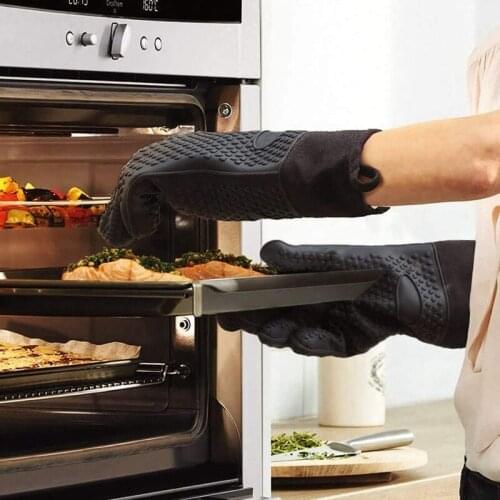 Silicone Gloves for Barbecue Kitchen Cooking Oven BBQ Gloves Heat-Resistant Waterproof and Non-Slip Extended 2 Pack