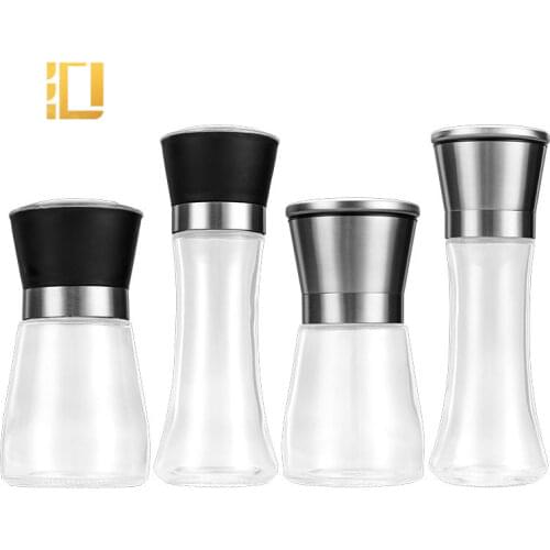 Food Grade 304 Stainless Steel Lid Glass Bottle Spice Condiment Bottle Pepper Grinder