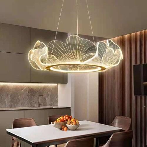 LED Chandelier Lighting Postmodern Creative Dining Living Room Leaf Art Hanging Lamp Acrylic Bedroom Study Round Fixtures