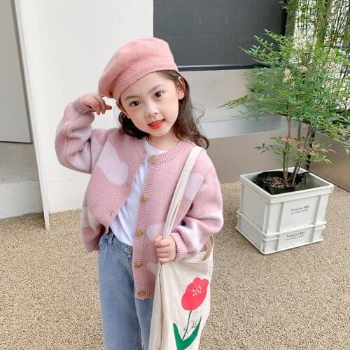 Girls Sweater Babys Coat Outwear 2021 Loose Thicken Warm Winter Autumn Knitting Scoop Jacket Long Sleeve Childrens Clothing