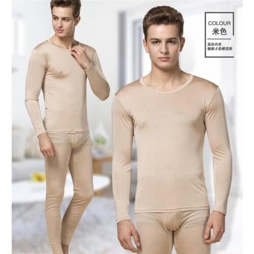 Mens 100% Real Silk Base Layer Long Johns Warm Thermal Underwear Set L XL 2XL 3XL 3072