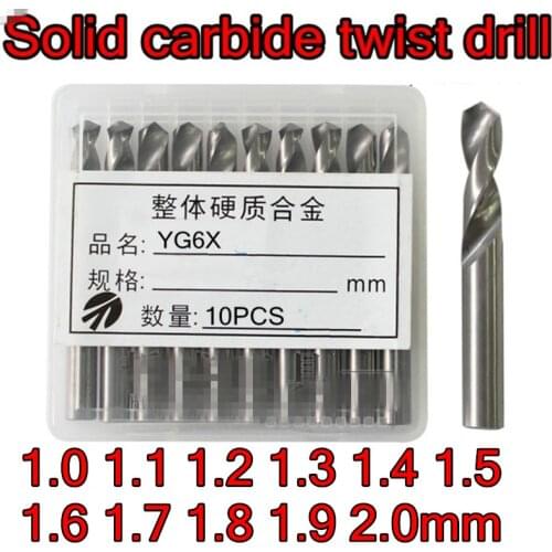 1.0 1.1 1.2 1.3 1.4 1.5 1.6 1.7 1.8 1.9 2.0mm 10pcs/set HRC45 Solid carbide twist drill Free shipping