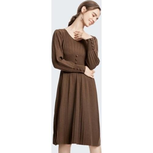 Knitted Autumn dressDress Women Casual Long Sleeve Vintage Elegant Office Sweater Dress Female 2021 Spring One-piece Dress