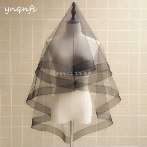YNQNFS V68 Real Pictures 1.5m Long Boned Edge Black Wedding Veil Bridal Veil Voile de Mariee Velo Birdcage 2019