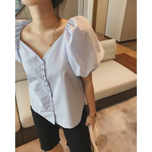2021 Womens Blouse Shirt Crop Top Clothing Summer Cottagecore Elegant Woman Za Korean White Boho Puff Sleeve Blazers Cardigan