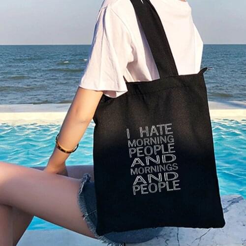 I Hate You Print Ladies Cloth Canvas Tote Bag Cotton Shopping Bag Women Folding Shoulder Shopping Shopper Bags Bolso Mujer