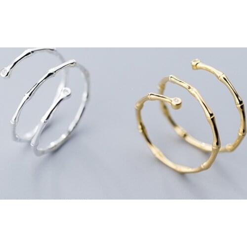 Minimalist Bamboo Style 925 Sterling Silver Rings for Women Silver Gold Color Bamboo Adjustable Rings Simple Female Accessory