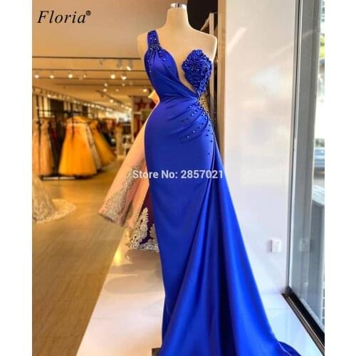 Haute Couture Royal Blue Prom Dresses Mermaid Elegant One Shoulder Cocktail Party Dresses Women Party Night Girls Pageant Gowns