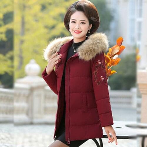 Winter coat women middle-aged and elderly padded coat female mother coat padded coat embroidered thickened parka