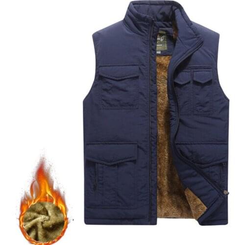 Winter Warm Thermal Fleece Vests Men Casual Outerwear Stand Collar Male Sleeveless Jackets Waistcoats Clothing Big Size M-7XL