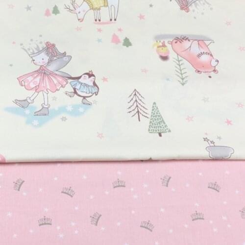 100% Cotton Twill Cartoon Princess Penguin Deer Pine Stars Pink Crown Fabric for DIY Crib Patchwork Cushion DRESS Handwork Decor