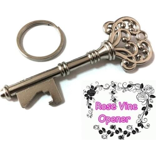 100pcs/lot Classic Creative Wedding Favors Party Gifts Antique Bronze Skeleton Key Beer Bottle Opener with Ring