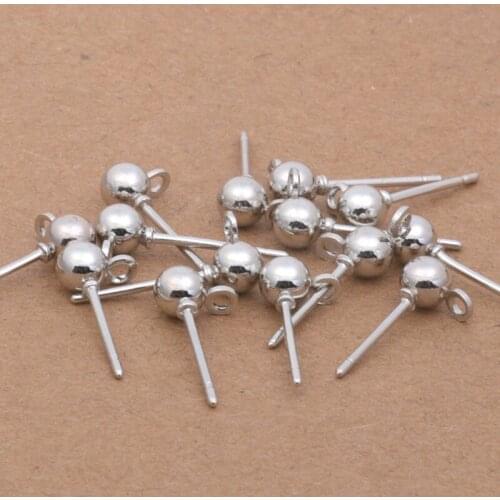 20 Pcs 3MM 4MM 5MM Metal Color Rhodium Gold Silver Kc gold Ball Earring Stud with Jump Ring Diy Pin Earrings Parts Accessories