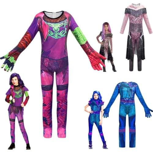 2019 Descendants 3 Halloween Costumes for Kids Mals Dad Fortress anime Cosplay Carnival Party Clothes girls role Jumpsuits sets