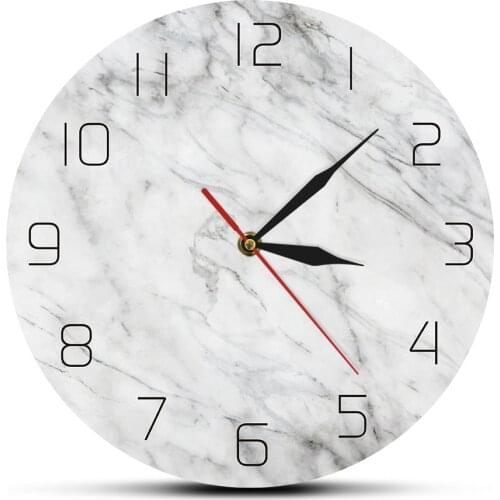 Analog Marble Quartz Wall Clock Chic White Marble Printed Modern Round Quiet Wall Watch Fashion Nordic Minimalism Home Decor