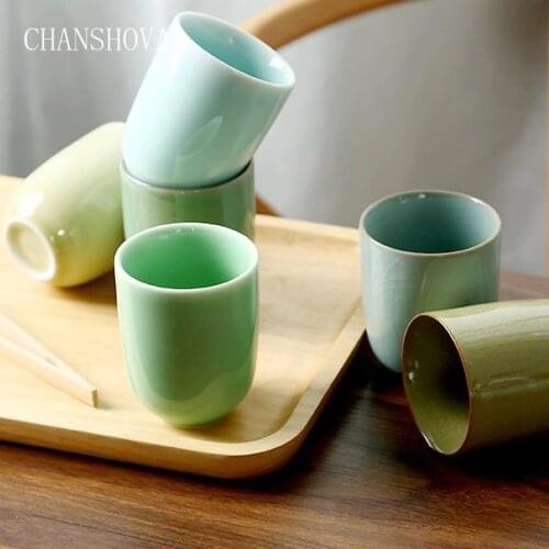 CHANSHOVA Traditional Chinese Style 150ml Celadon Crackle Ceramic Simplicity Teacup China Porcelain Small Coffee Cups H332