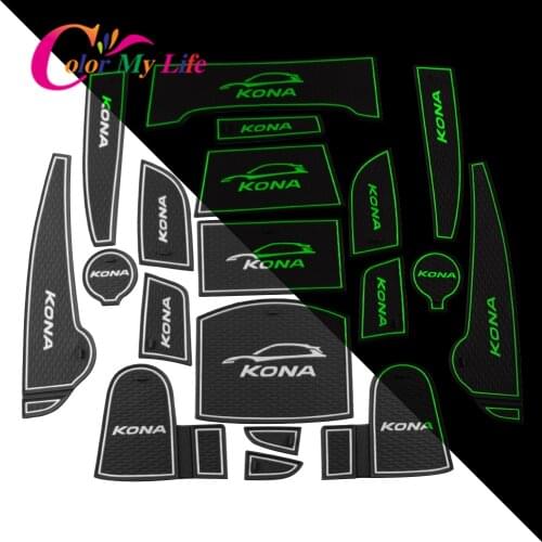 Color My Life Car Door Groove Mat for Hyundai Kona Encino 2017 2018 Silicone Doors Water Cup Mats Accessories