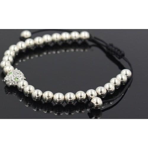 D42 gold silver micro pave cz zircon cubic zirconia Bracelet adjusted nature stone bead leopard Punk Charm Bangles