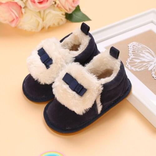 New Baby Winter Boots Baby Girl Boy Winter Warm Shoes Solid Fashion Toddler Fuzzy Balls First Walkers Rubber soled shoes 0-18M