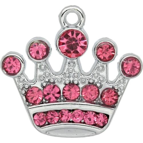 DoreenBeads Charm Pendants Crown Silver Color W/Pink Rhinestone 20x21mm,5PCs (B29101), yiwu