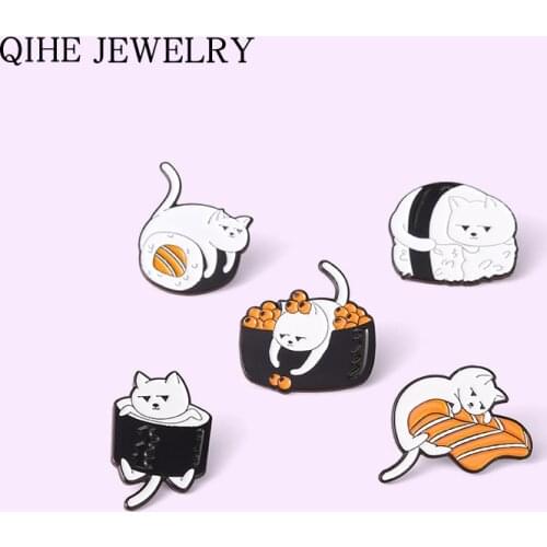 Sushi Cat Enamel Pins Kawaii Japanese Food Brooches collection Bag Clothes Lapel Pin Badge Jewelry Gift for Friends Wholesale