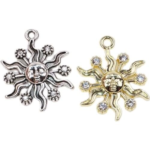 Eruifa 6pcs18mm Sun With Rhinestone Coin Zinc Alloy necklace,earring bracelet jewelry DIY handmade 2 colors