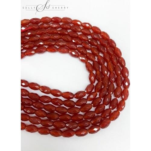 Faceted Red Rice Grains Onyx Agate Stone Oval Shape Top Quality Loose Beads Jewelry Brace 4*6mm 6*9mm 8*12mm