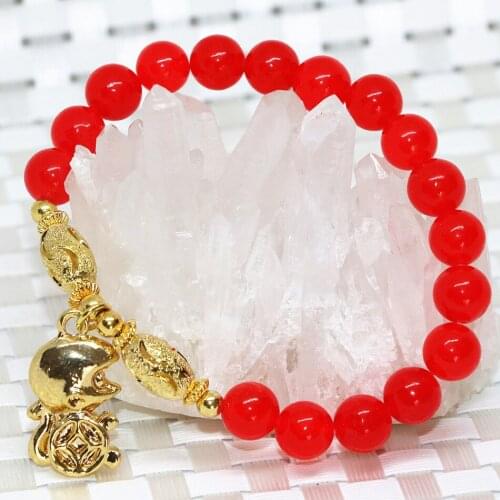 Fashion women hot sale top quality natural stone red chalcedony jades bracelet 8mm round beads gift best jewelry 7.5inch B2054