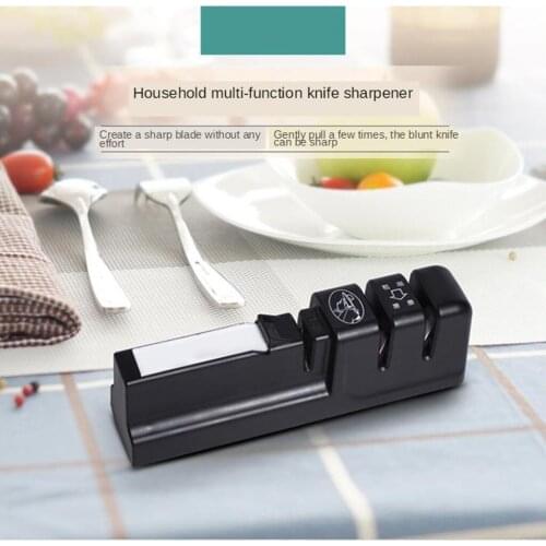 Knife Sharpener 3-Stage Manual Kitchen Knife Sharpening Tool with Scissor Sharpener Non-Slip Base Safe and Easy to Use