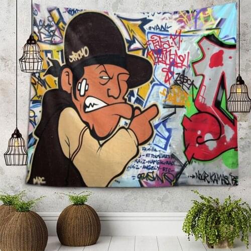 American Street Simulation Graffiti Cartoon Tapestry Wall Hanging Diy Punk Style Wall Home Bedroom Decor Camping Mat Wall Carpet