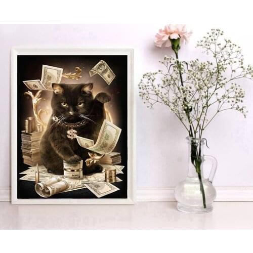 Oil Painting By Numbers "Plutus Cat" Drawing on Canvas HandPainted Art Gift DIY Picture By Number Kits Wall Decor