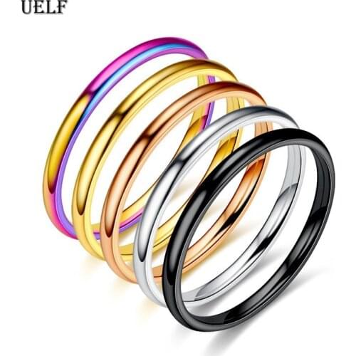Uelf Fashion Fortunately Rose Gold Women Men Polished Stainless Steel Ring Convention Jewelry Wedding Band Ring Valentine Gift