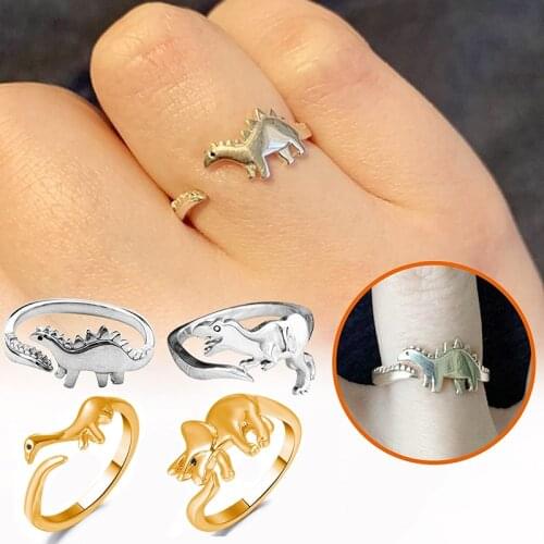 Trendy Animal Ring Jurassic Dinosaur Charms Silver Color Open Adjustable Rings For Women Men Fashion Jewelry Gift