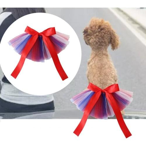 Red Pet Clothes Multi-color Decorative Breathable Mesh Tulle Dress for American Independence Day Small Dogs Clothes Supplies