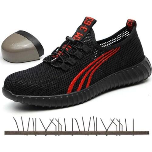 Mens Steel Toe Cap Work Safety Shoes Breathable Lightweight Mesh Outdoor Sneakers Casual Male Anti-smashing Piercing Work Boots