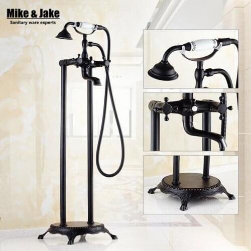 Bathroom Floor stand bathtub faucet Oil brushed black bath stand along tap Luxury free standing bronze brass mixer