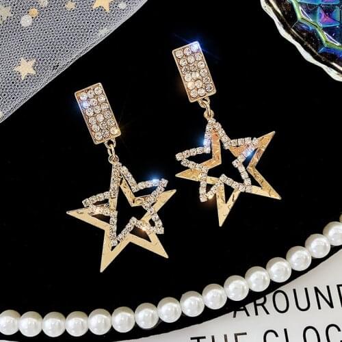 Korean New Earrings For Women Golden Crystal Stars Earrings Bijoux Geometric Rhinestones Earrings Statement Jewelry Party Gifts