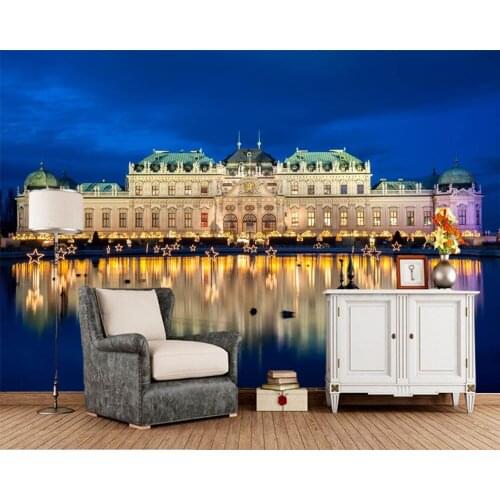 Papel de parede Vienna Austria Pond Palace City night time 3d wallpaper,living room TV sofa wall bedroom wall papers home decor