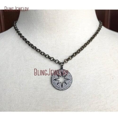 Pave Crystal Open Starburst Choker On Gunmetal Chain Necklace NM20046