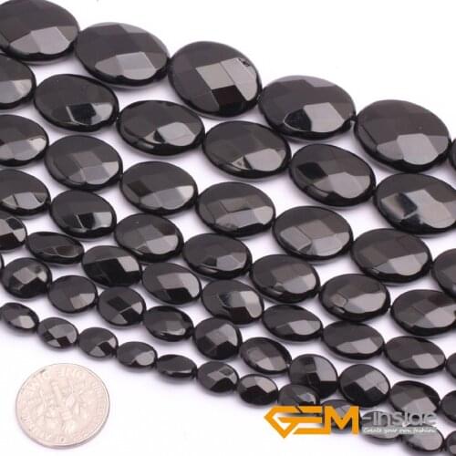Flat Olivary Oval Faceted AA Grade Black Agates Beads Natural Stone Bead DIY Loose Bead For Jewelry Making Strand 15"