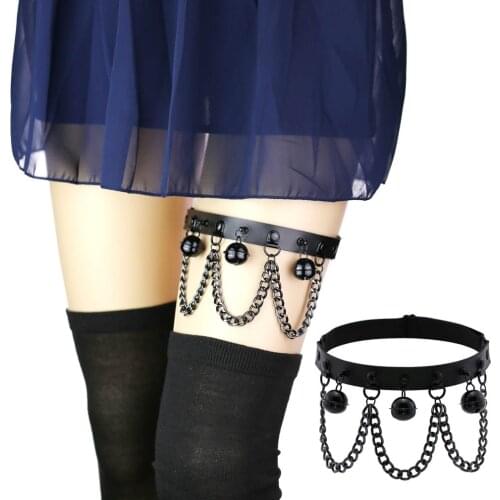 PU Leather Vintage Suspenders Women Girls Body Jewelry Sexy Rock Pub Punk Garter Belt Rivets Leg Ring Thigh Harness