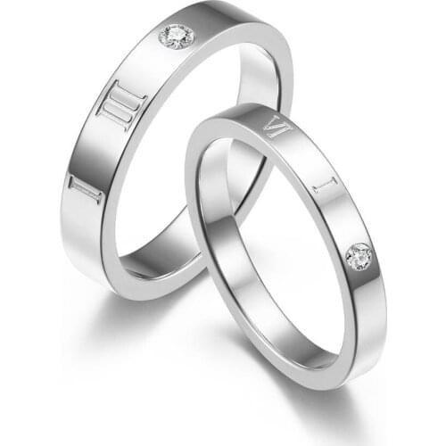 Roman Numeral 1314 Couple Rings Cubic Zirconia Stainless Steel I IIII IV Ring for Men Woman Engagement Love Gift