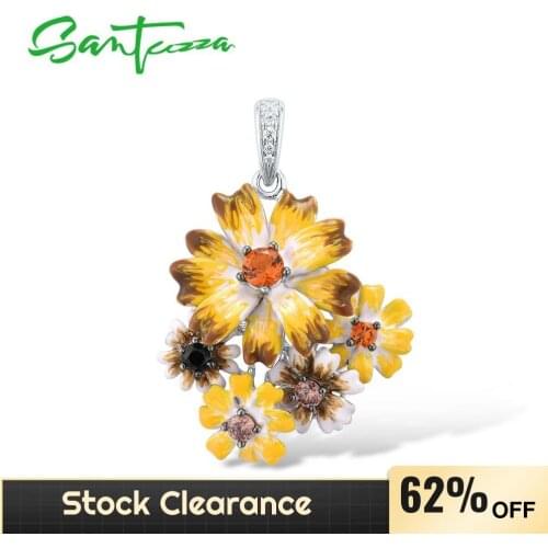 SANTUZZA Silver Pendants For Women Authentic 925 Sterling Silver Shine Yellow Nano Cubic Zirconia Glamorous серьги Fine Jewelry
