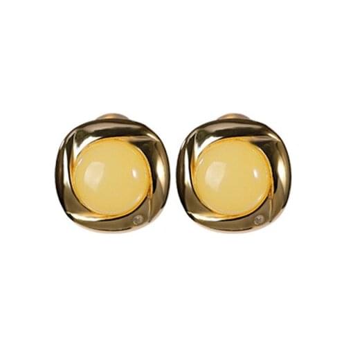 S925 sterling silver gold plated Natural Amber Beeswax Ear studs Personality Spiral Design Temperament Womens Silver earrings