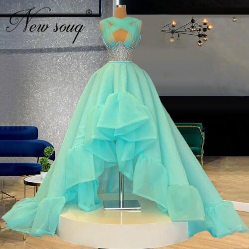Fairy Green Evening Dress High Low Prom Dresses 2021 Dubai Couture Celebrity Pary Gowns Arabic Pageant Dress Robe De Soiree