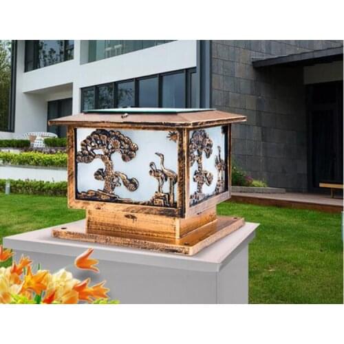 LED Wall lamp Villa Patio Door Pillar Spherical Light classical wall light coppery and add the solar panels at the top