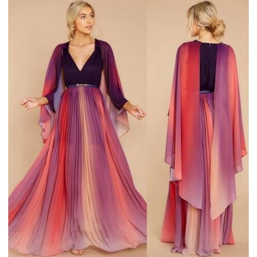 2020 Vintage Colorful Prom Gowns With Wrap Wide Sleeve A-Line Cloth Party Dresses Evening Dresses
