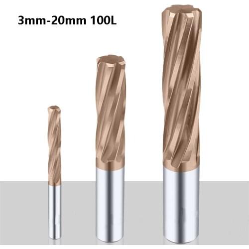 BEYOND 1pcs Spiral lengthened Reamer 100mm Long Coated Alloy Tungsten Steel Straight Shank Machine Tools 3mm-20mm